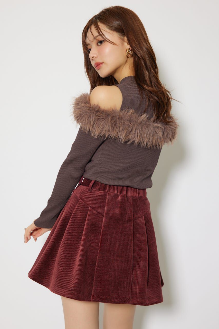 rienda「ショルダーオープンフェイクファーニットトップス」|ニット・セーター|