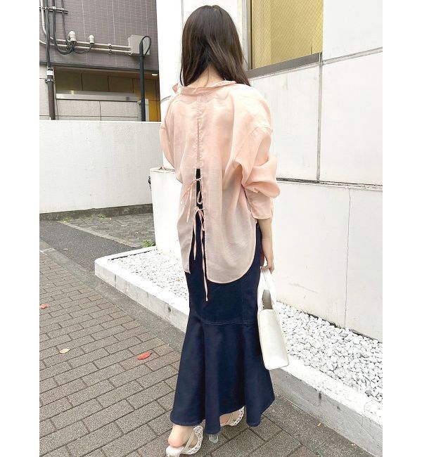 MERCURYDUO「ノーカラーバックリボンシアーシャツ」|シャツ・ブラウス|