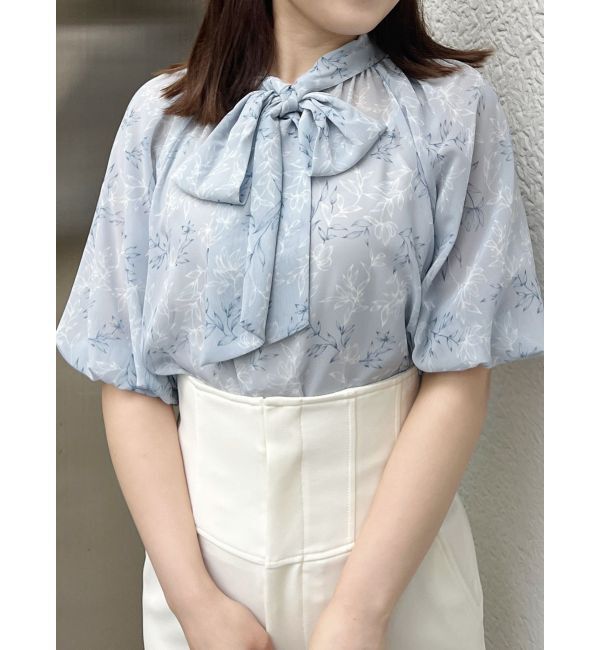 MERCURYDUO「2WAYシアー花柄リボンブラウス」|シャツ・ブラウス|アイスブルー