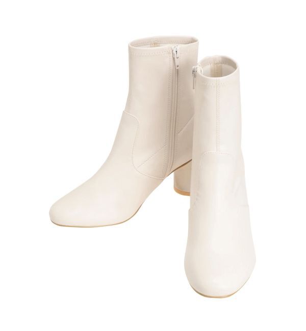 MERCURYDUO「フェイクレザーデザインヒールストレッチショートブーツ」|ショートブーツ|アイボリー