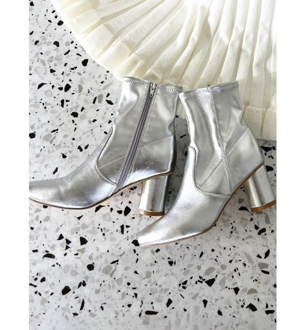 MERCURYDUO「フェイクレザーデザインヒールストレッチショートブーツ」|ショートブーツ|