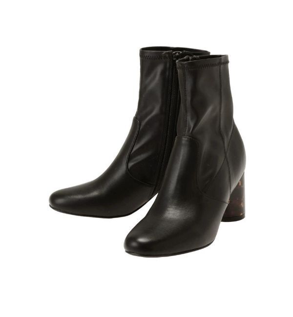 MERCURYDUO「フェイクレザーデザインヒールストレッチショートブーツ」|ショートブーツ|