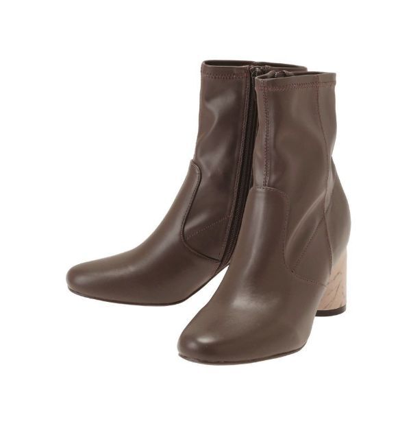 MERCURYDUO「フェイクレザーデザインヒールストレッチショートブーツ」|ショートブーツ|