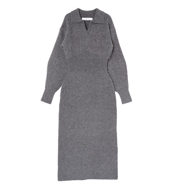 LAGUNAMOON「【REVIVAL】ケーブルビジューIラインニットワンピース」|ワンピース|