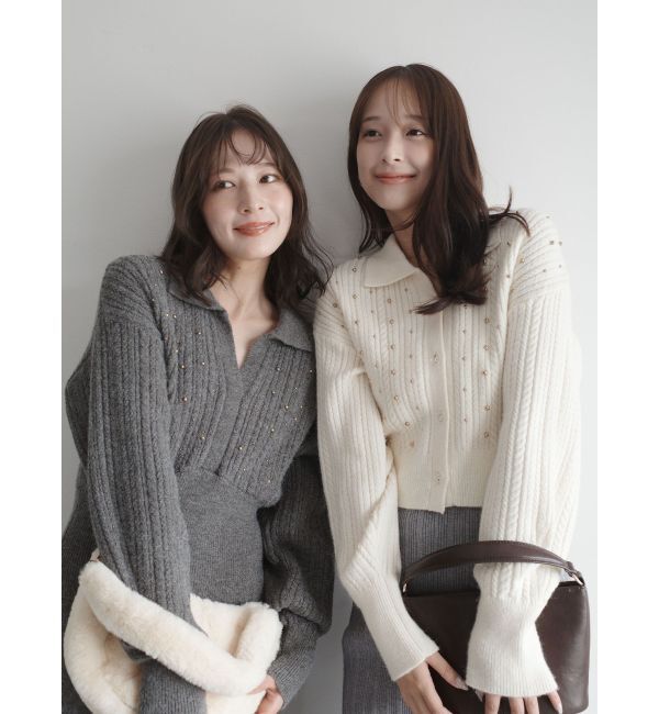 LAGUNAMOON「【REVIVAL】ケーブルビジューIラインニットワンピース」|ワンピース|