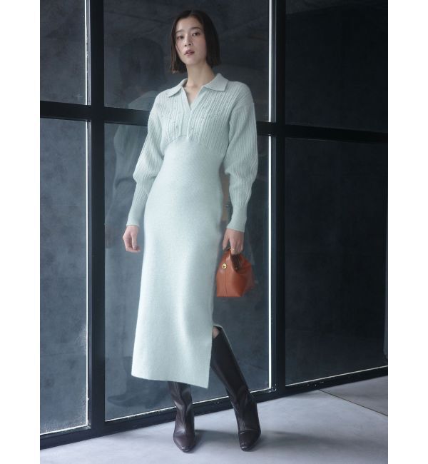 LAGUNAMOON「【REVIVAL】ケーブルビジューIラインニットワンピース」|ワンピース|