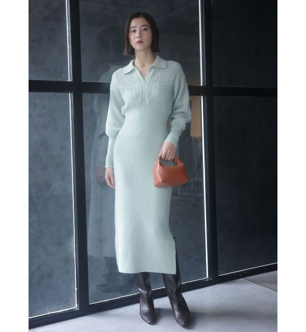 LAGUNAMOON「【REVIVAL】ケーブルビジューIラインニットワンピース」|ワンピース|