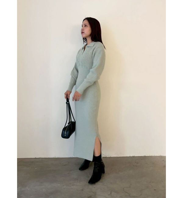 LAGUNAMOON「【REVIVAL】ケーブルビジューIラインニットワンピース」|ワンピース|