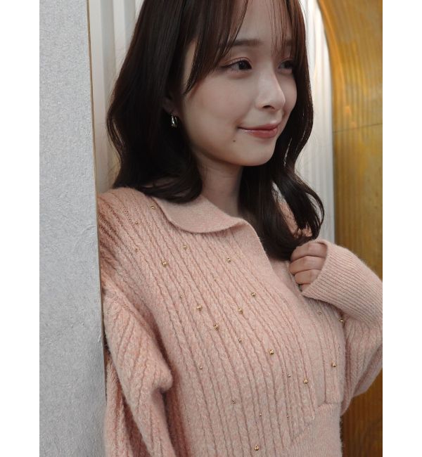 LAGUNAMOON「【REVIVAL】ケーブルビジューIラインニットワンピース」|ワンピース|