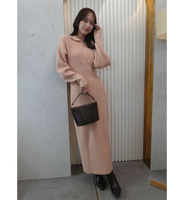 LAGUNAMOON「【REVIVAL】ケーブルビジューIラインニットワンピース」|ワンピース|