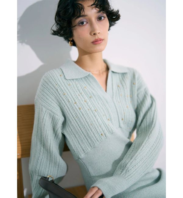 LAGUNAMOON「【REVIVAL】ケーブルビジューIラインニットワンピース」|ワンピース|