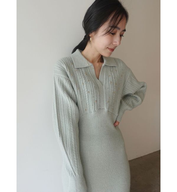 LAGUNAMOON「【REVIVAL】ケーブルビジューIラインニットワンピース」|ワンピース|