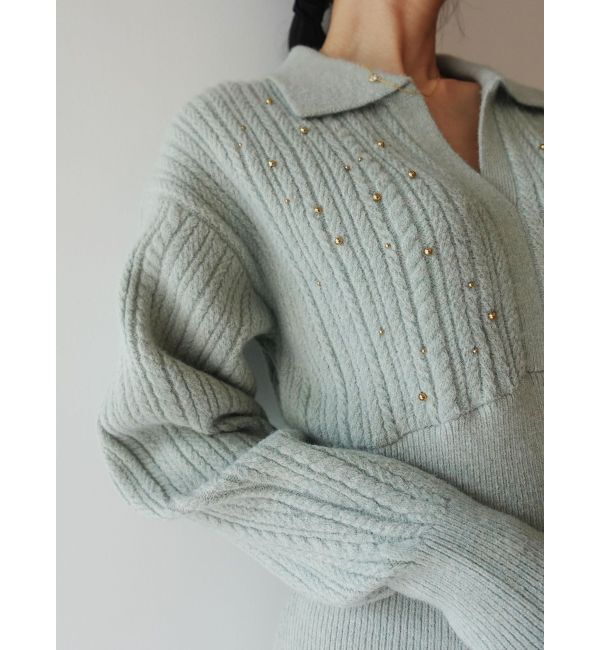 LAGUNAMOON「【REVIVAL】ケーブルビジューIラインニットワンピース」|ワンピース|