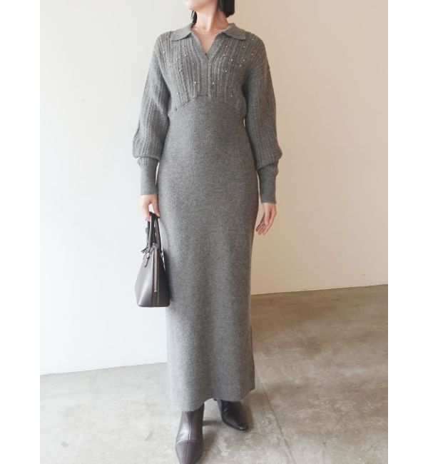 LAGUNAMOON「【REVIVAL】ケーブルビジューIラインニットワンピース」|ワンピース|