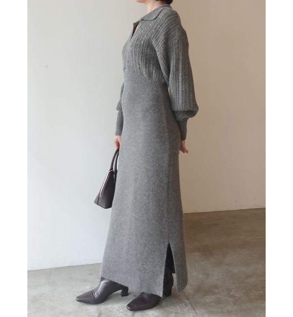 LAGUNAMOON「【REVIVAL】ケーブルビジューIラインニットワンピース」|ワンピース|