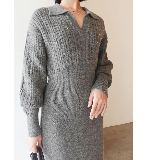 LAGUNAMOON「【REVIVAL】ケーブルビジューIラインニットワンピース」|ワンピース|