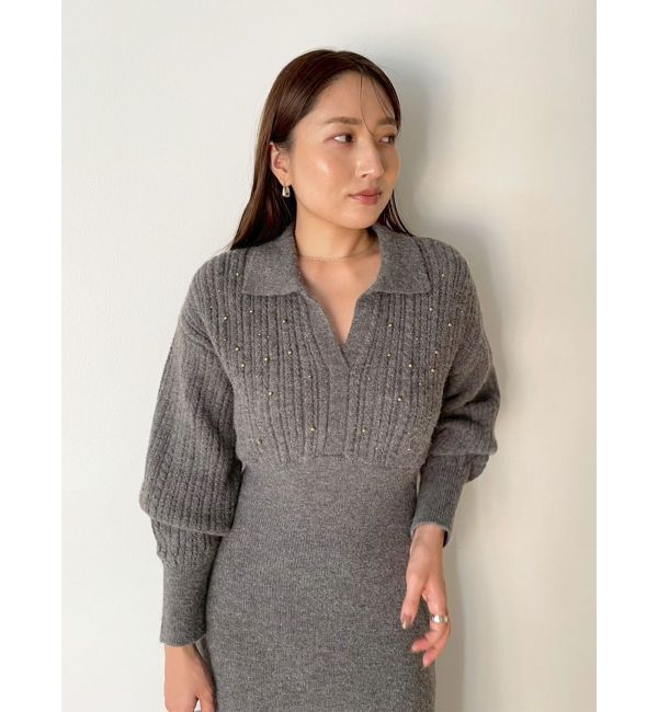 LAGUNAMOON「【REVIVAL】ケーブルビジューIラインニットワンピース」|ワンピース|