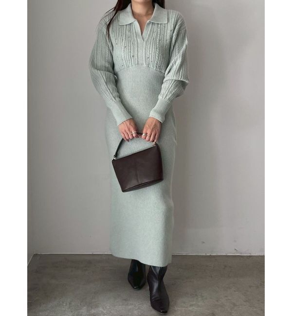 LAGUNAMOON「【REVIVAL】ケーブルビジューIラインニットワンピース」|ワンピース|