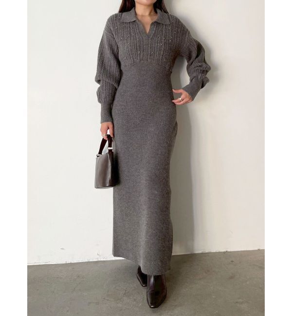 LAGUNAMOON「【REVIVAL】ケーブルビジューIラインニットワンピース」|ワンピース|