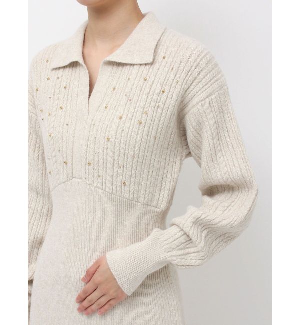 LAGUNAMOON「【REVIVAL】ケーブルビジューIラインニットワンピース」|ワンピース|