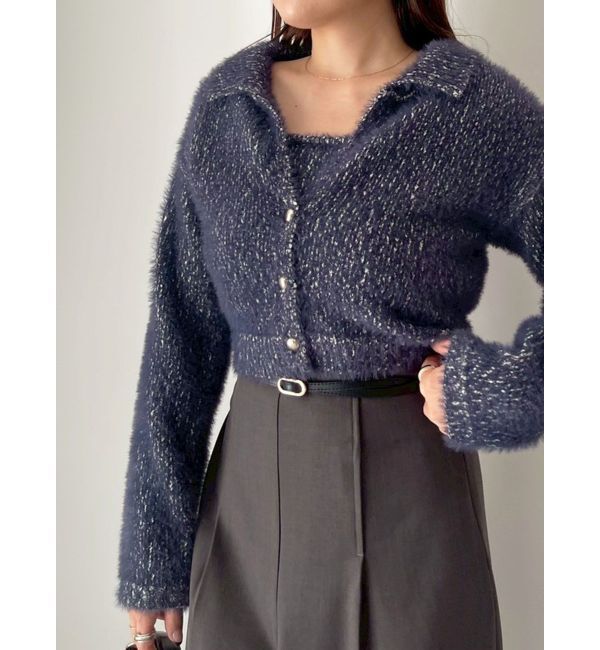 LAGUNAMOON「ヘアリーラメアンサンブル」|カーディガン|ネイビー