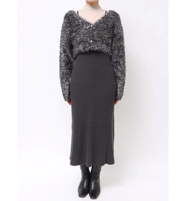 LAGUNAMOON「ラメフェザーカーデセットニットワンピース」|ワンピース|