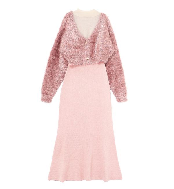 LAGUNAMOON「ラメフェザーカーデセットニットワンピース」|ワンピース|