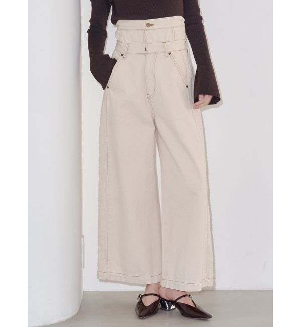 LAGUNAMOON「ハイウエストラインディティールデニムパンツ」|デニム|アイボリー