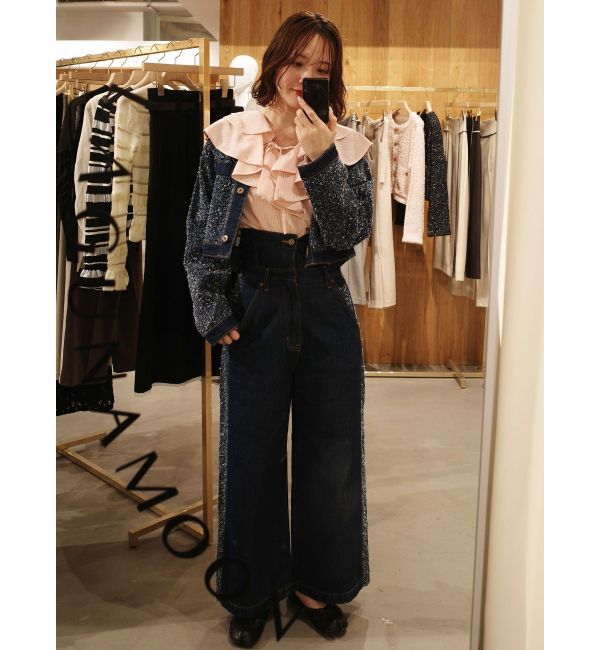 LAGUNAMOON「ハイウエストラインディティールデニムパンツ」|デニム|