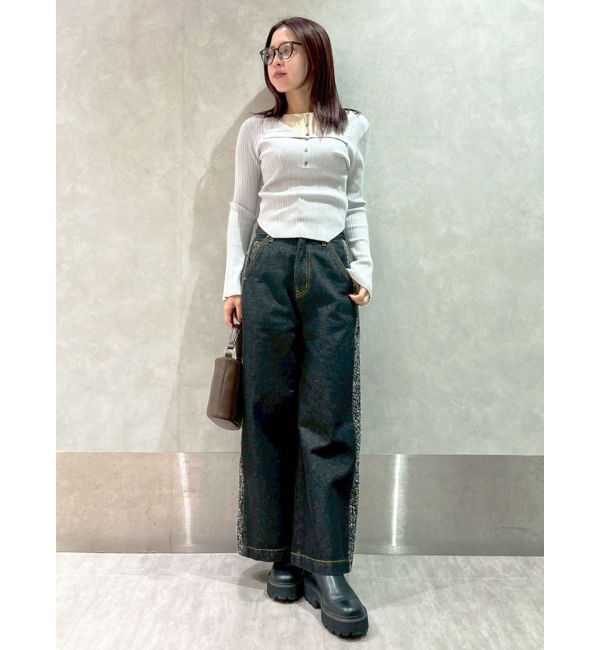 LAGUNAMOON「ハイウエストラインディティールデニムパンツ」|デニム|