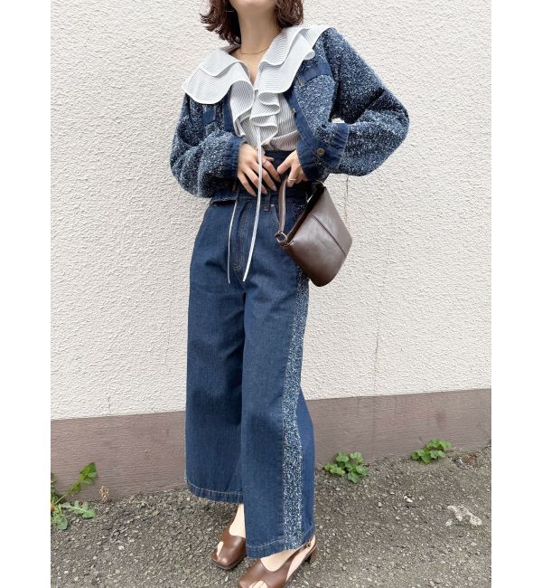 LAGUNAMOON「ハイウエストラインディティールデニムパンツ」|デニム|