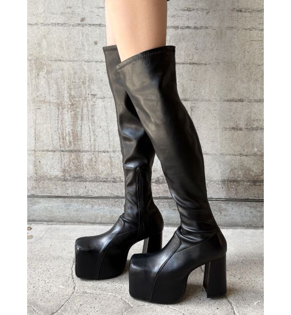 EVRIS「プラットフォームニーハイブーツ」|ロングブーツ|ブラック
