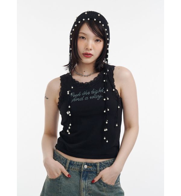 jouetie「レースラインストーンロゴタンクトップ」|Tシャツ・カットソー|