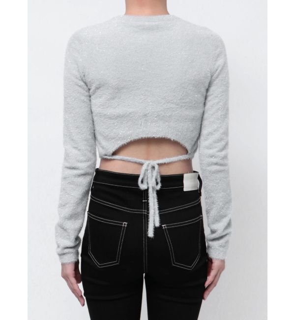 GYDA「BACK リボンラメシャギーショートニットトップス」|ニット・セーター|