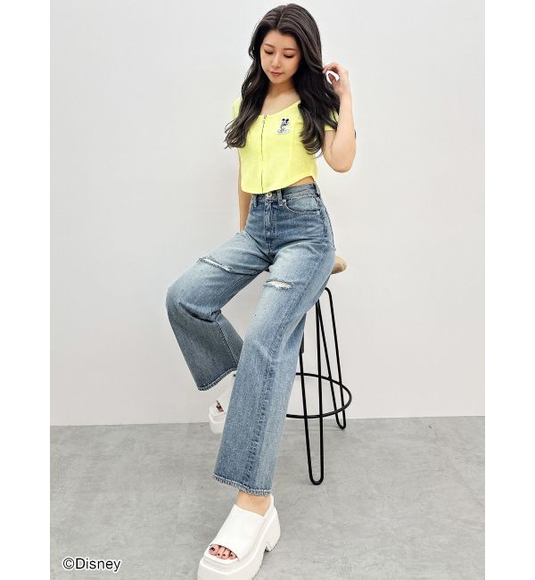 GYDA「Mickey Mouse / フロントZIPワッフルトップス」|Tシャツ・カットソー|