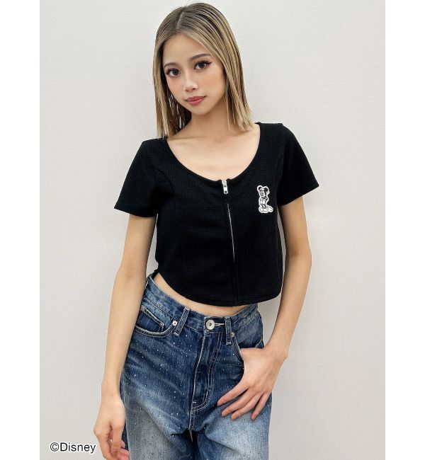GYDA「Mickey Mouse / フロントZIPワッフルトップス」|Tシャツ・カットソー|