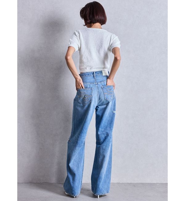 GYDA「ハイウエストGG Stitch Barrel Leg ダメージデニムパンツ」|デニム|