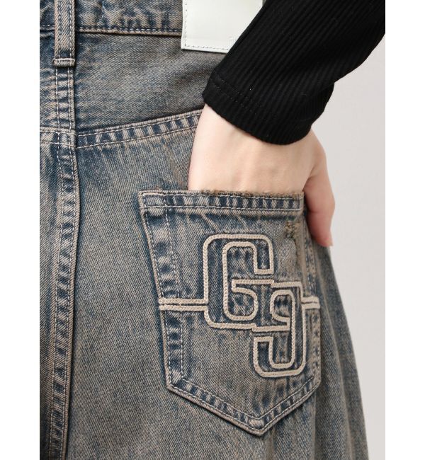 GYDA「ハイウエストGG Stitch Barrel Leg ダメージデニムパンツ」|デニム|