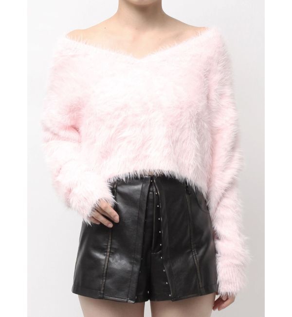 GYDA「シャギーショートLOOSEニットトップス」|ニット・セーター|ピンク