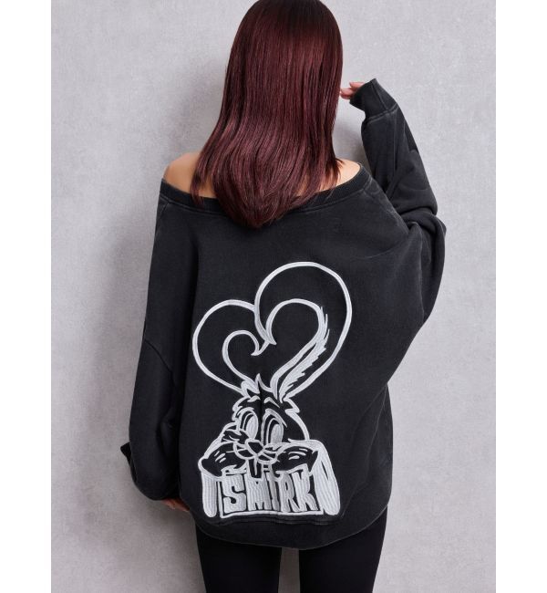 GYDA「VネックSMIRK BUNNYスウェットトップス」|スウェット・ジャージ|ブラック