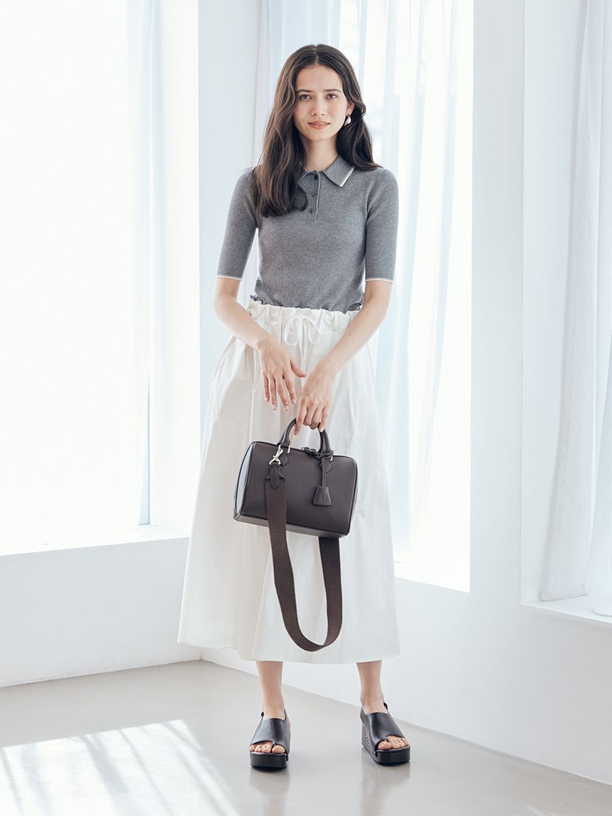 Mila Owen「【WEB限定カラー】ポロニット&times;タックフレアスカートドッキングワンピース」|ワンピース|