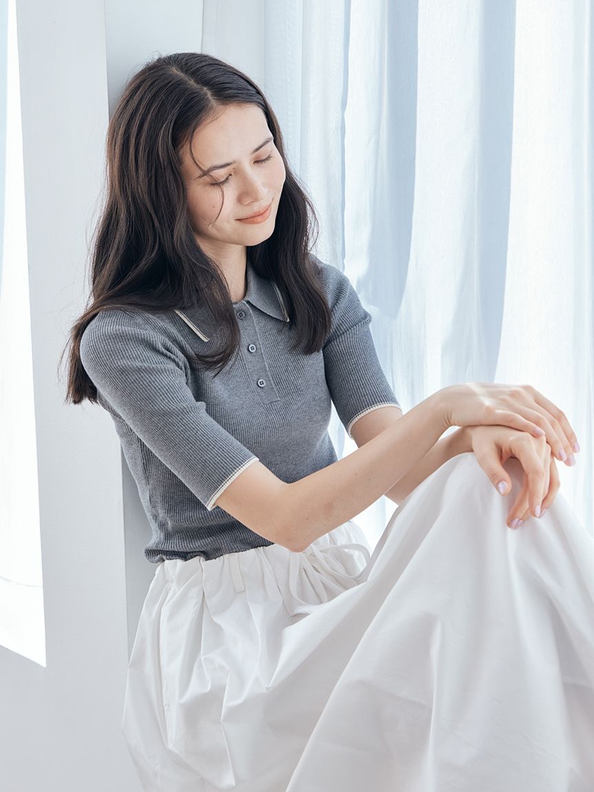 Mila Owen「【WEB限定カラー】ポロニット&times;タックフレアスカートドッキングワンピース」|ワンピース|