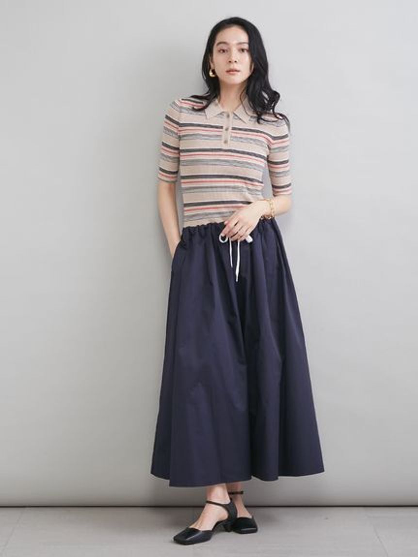 Mila Owen「【WEB限定カラー】ポロニット&times;タックフレアスカートドッキングワンピース」|ワンピース|