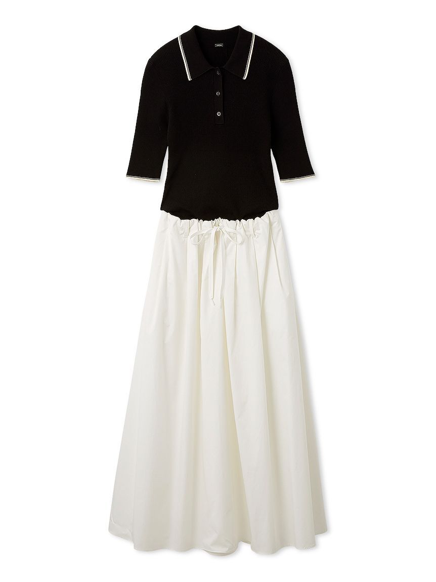 Mila Owen「【WEB限定カラー】ポロニット&times;タックフレアスカートドッキングワンピース」|ワンピース|