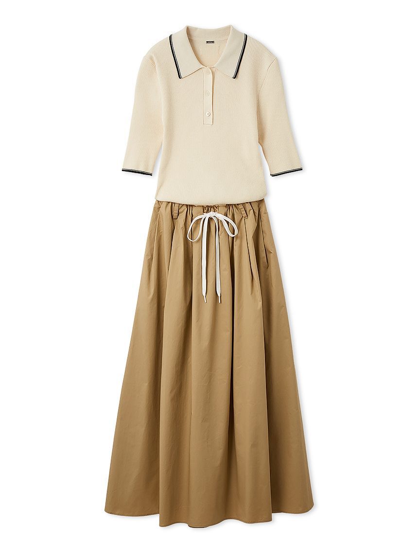 Mila Owen「【WEB限定カラー】ポロニット&times;タックフレアスカートドッキングワンピース」|ワンピース|