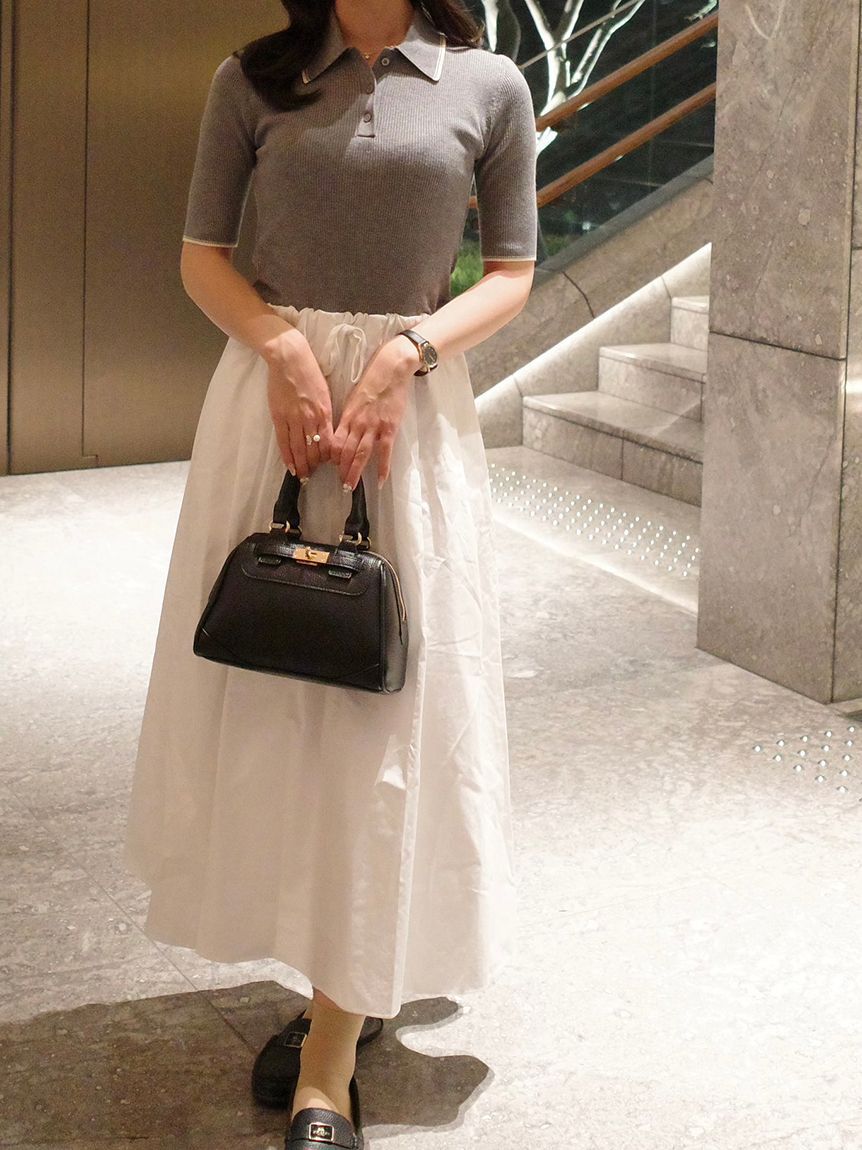 Mila Owen「【WEB限定カラー】ポロニット&times;タックフレアスカートドッキングワンピース」|ワンピース|