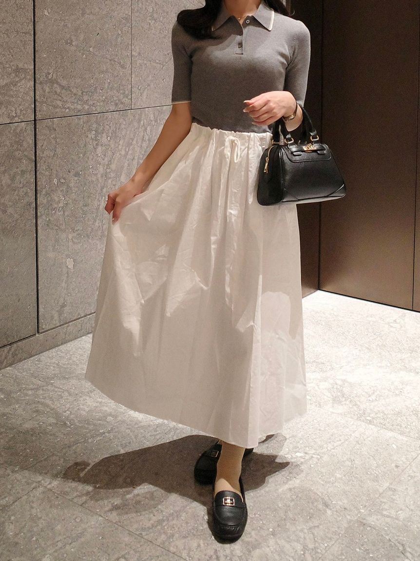 Mila Owen「【WEB限定カラー】ポロニット&times;タックフレアスカートドッキングワンピース」|ワンピース|