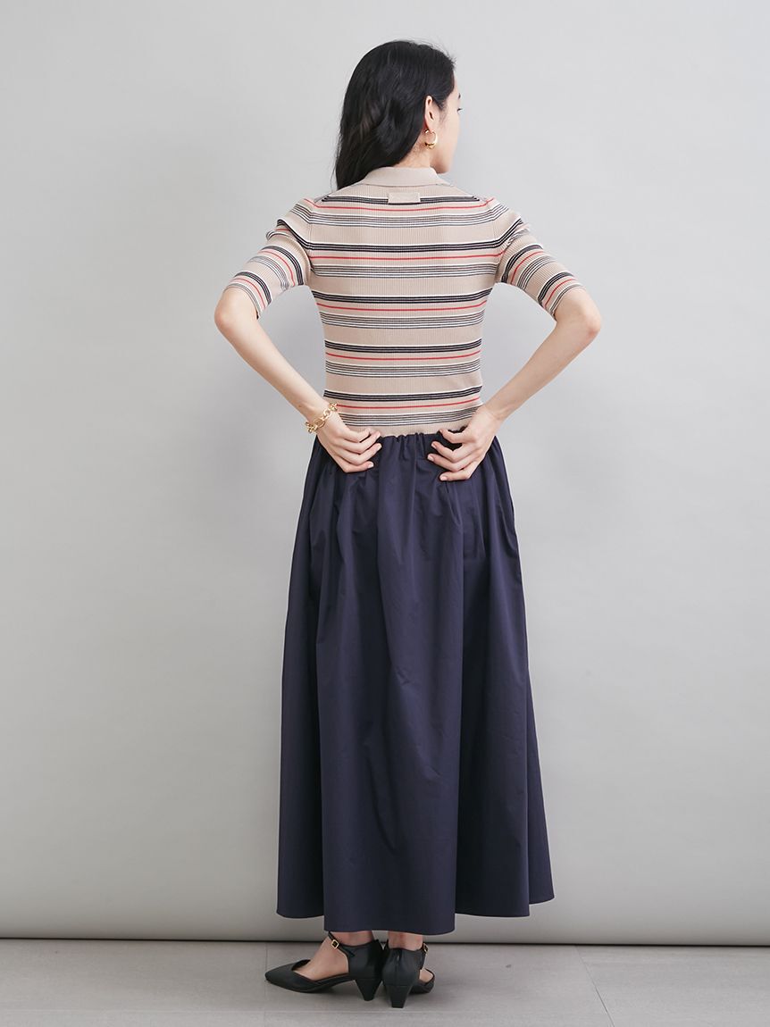 Mila Owen「【WEB限定カラー】ポロニット&times;タックフレアスカートドッキングワンピース」|ワンピース|