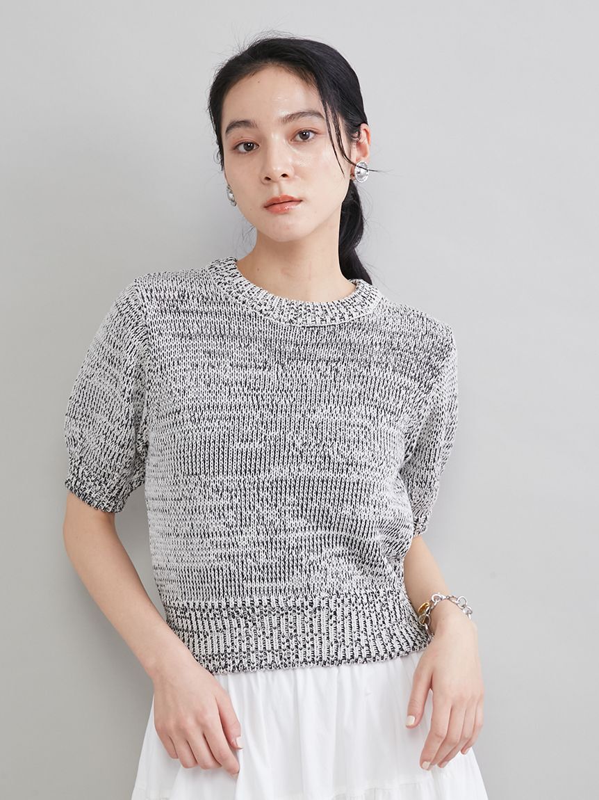 Mila Owen「ミックスヤーンハーフスリーブニット」|ニット・セーター|BLK