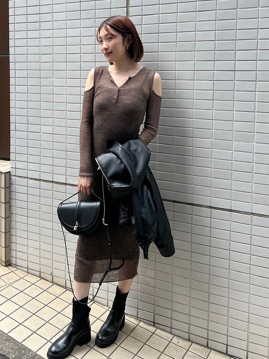 SNIDEL「オープンショルダーシアーニットワンピース」|ワンピース|